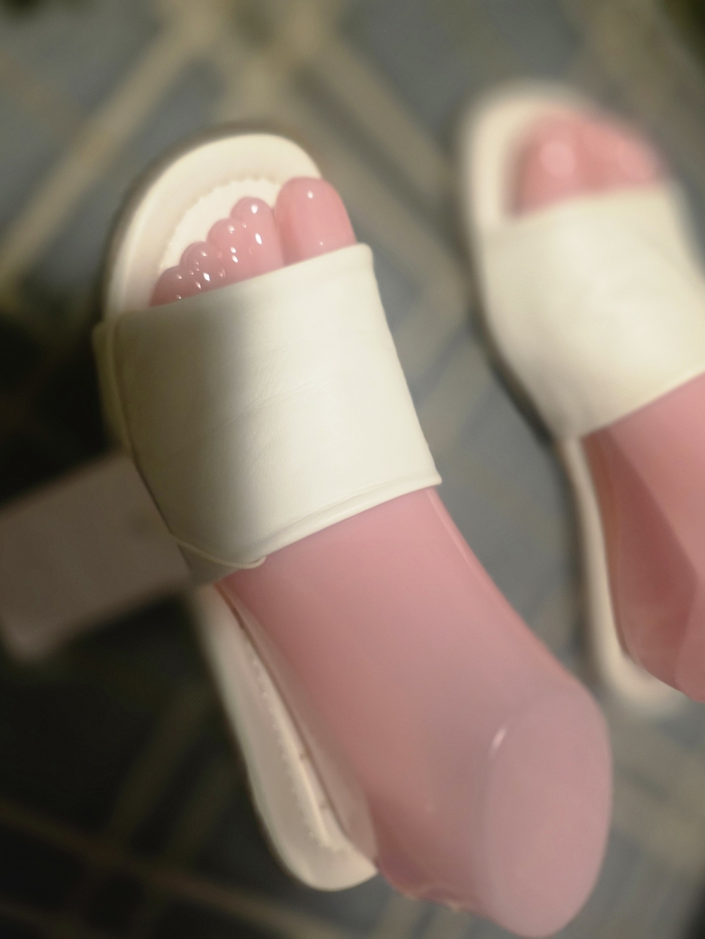 Italian Shoemakers White Slide Mules with Pink Footbed
